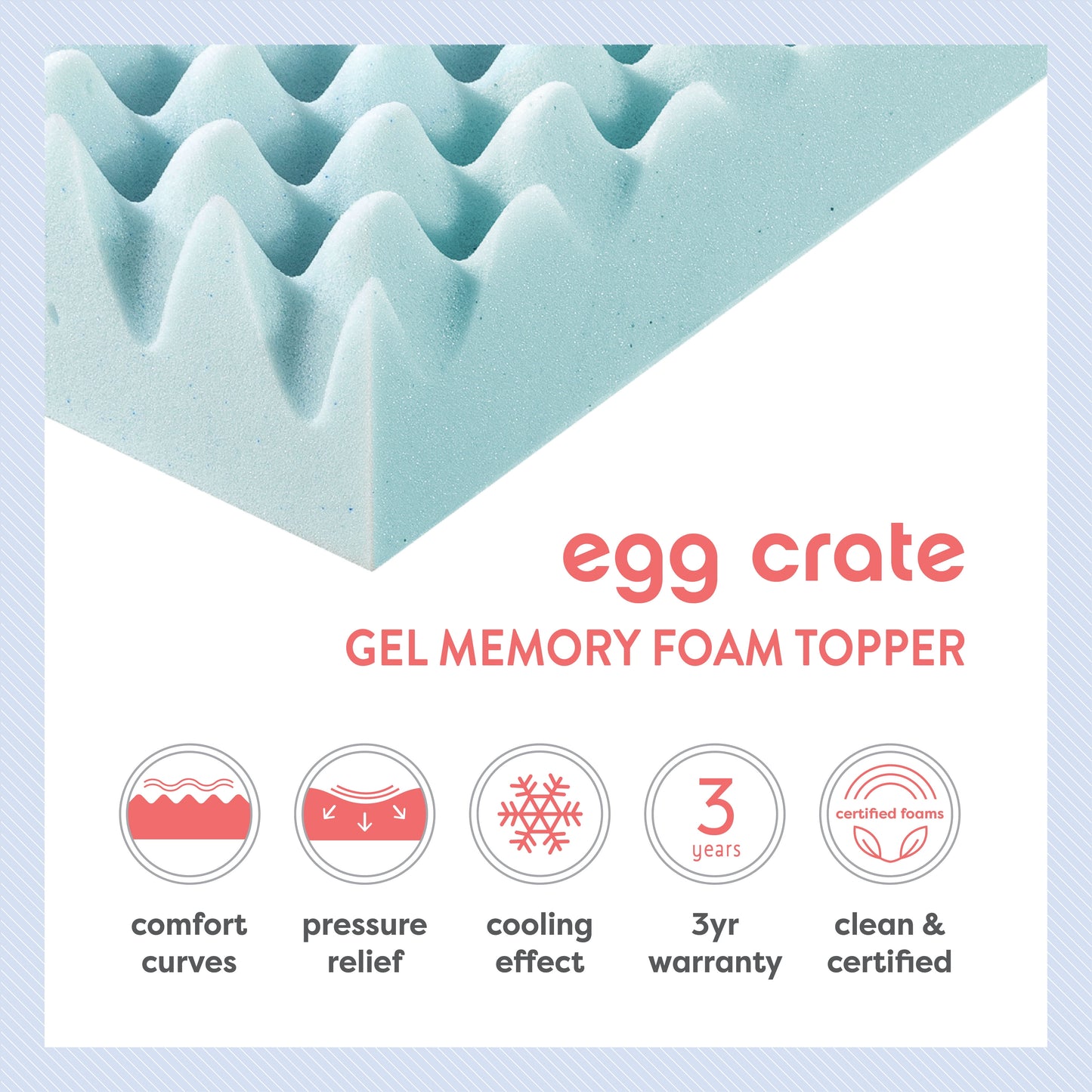 4" Cooling Gel Egg Crate Memory Foam Mattress Topper, Twin XL