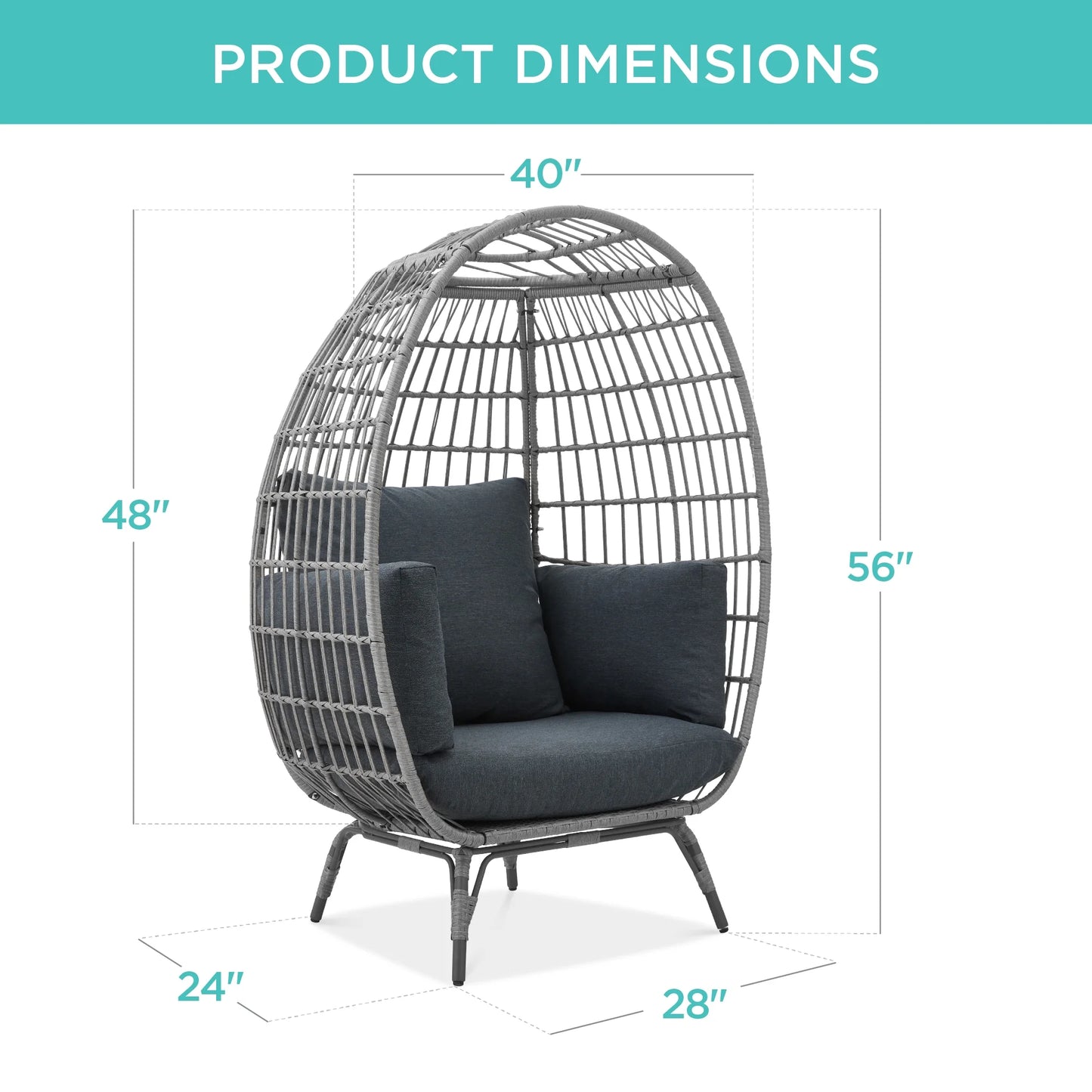 Wicker Egg Chair Oversized Indoor Outdoor Patio Lounger W/ Steel Frame - Gray/Charcoal