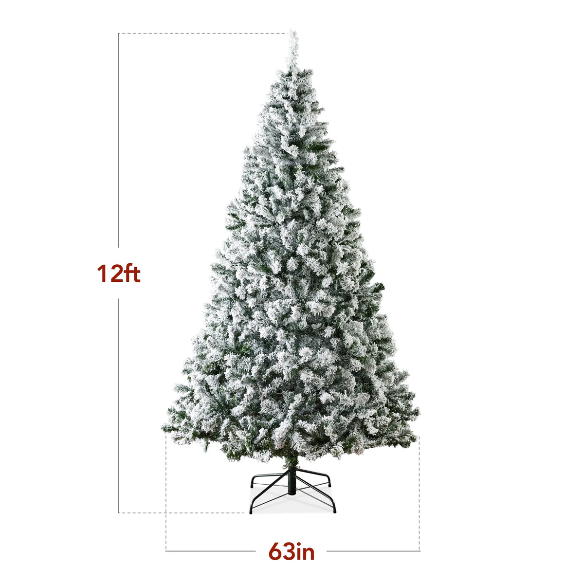Artificial Flocked Christmas Tree, 12Ft Premium Unlit Pine Holiday Decor W/Metal Stand Green