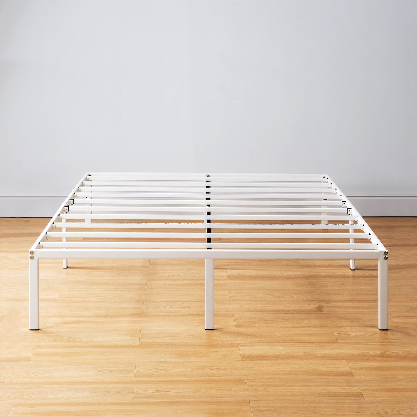 14" Metal Platform Bed Frame, Heavy-Duty Steel Slats, White, King