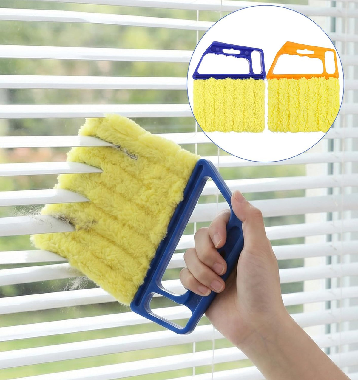 2 Pcs Blind Duster for Wood Blinds, 7 Finger Blind Cleaner Duster Tool, Microfiber Washable Blinds Cleaner Tool for Window & Air Conditioner, Reusable Dusting Brush