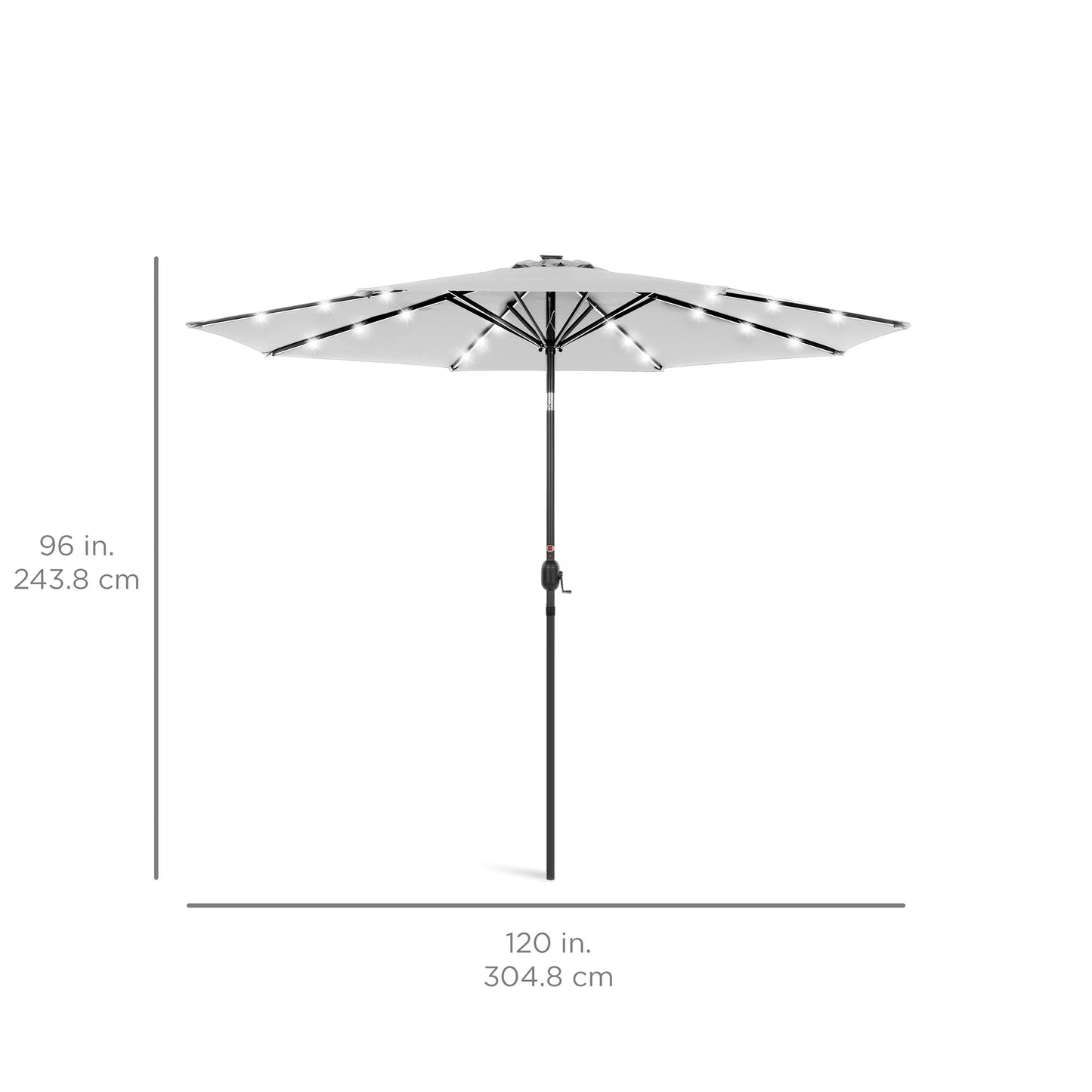 10Ft Solar LED Lighted Patio Umbrella W/ Tilt Adjustment, Uv-Resistant Fabric - Fog Gray