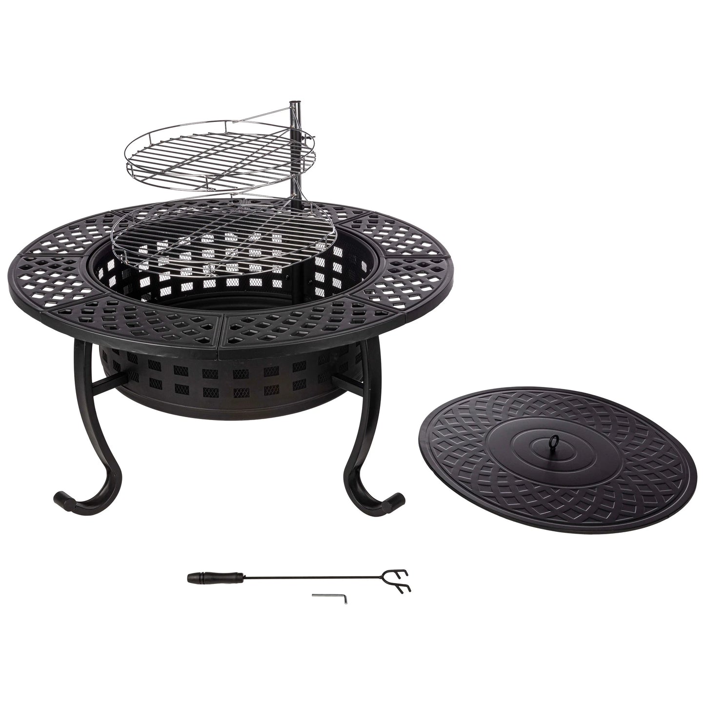 37” round Wood Burning Outdoor Fire Pit Table with 2 Grills