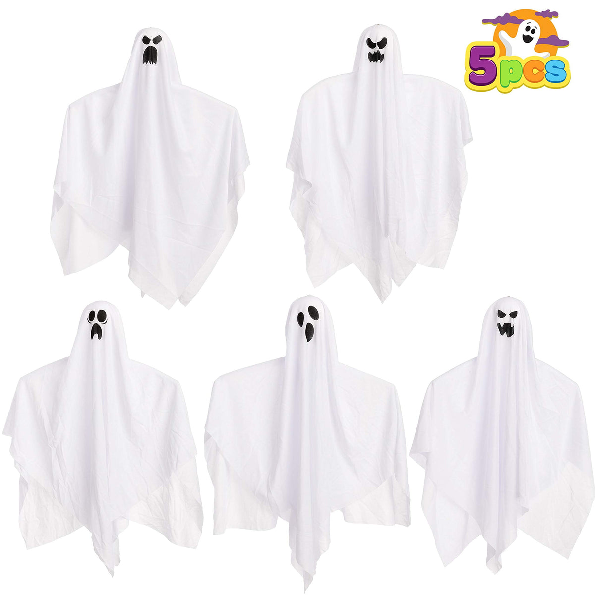 27.5" 5 Pack Halloween Hanging Ghosts for Halloween Party Decoration, Cute Flying Ghost for Front Yard Patio Lawn Garden Party Décor and Holiday Halloween Hanging Decorations