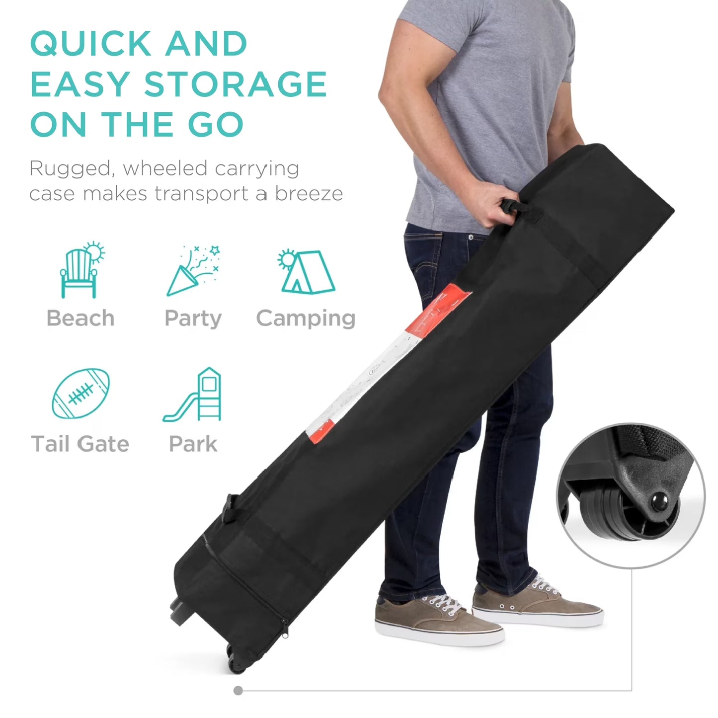 10X10Ft Easy Setup Pop up Canopy W/ 1-Button Setup, Wheeled Case, 4 Weight Bags - Black