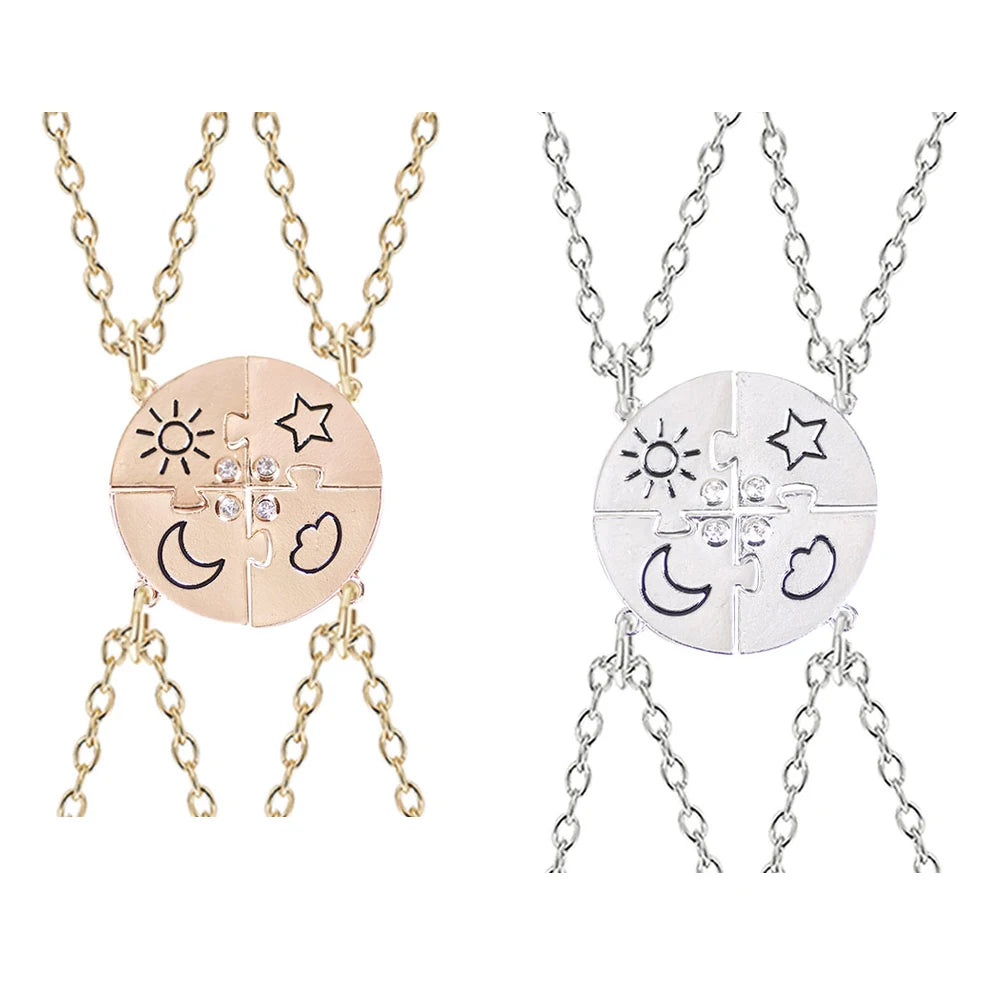3Pcs Best Friend Zircon Sun Star Moon Pendant Necklace Friendship Choker Chain 2025 Fashion Jewelry Accessories Gift