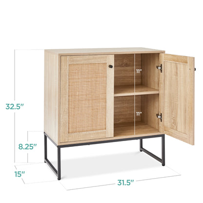 2-Door Rattan Storage Cabinet, Accent Furniture, Cupboard W/ Non-Scratch Foot Pads - Natural