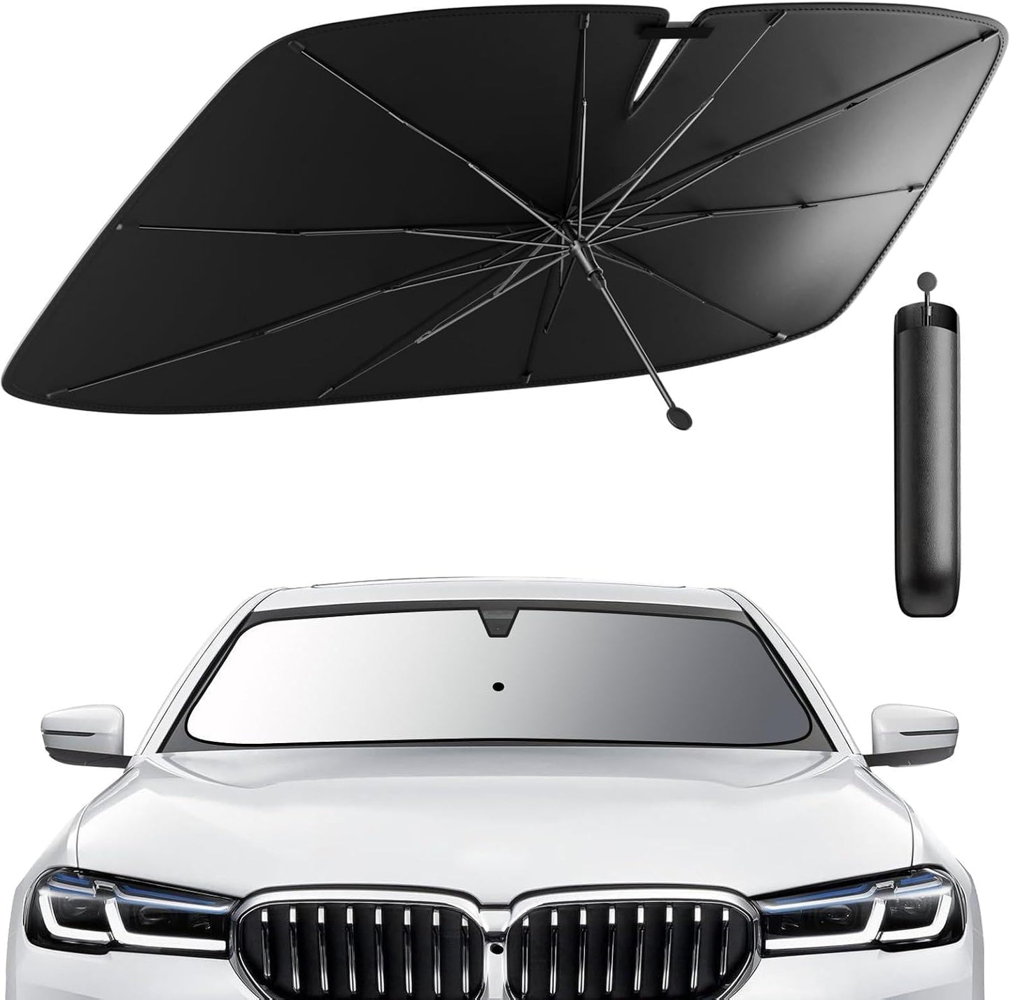Car Windshield Sun Shade Umbrella, 2026 Upgrade Foldable Car Windshield Sun Shade Cover, 100% Sun Blocking & UV Protection Easy to Store, Fits Most Cars & Suvs (Large (55.1 * 31.1 Inch))