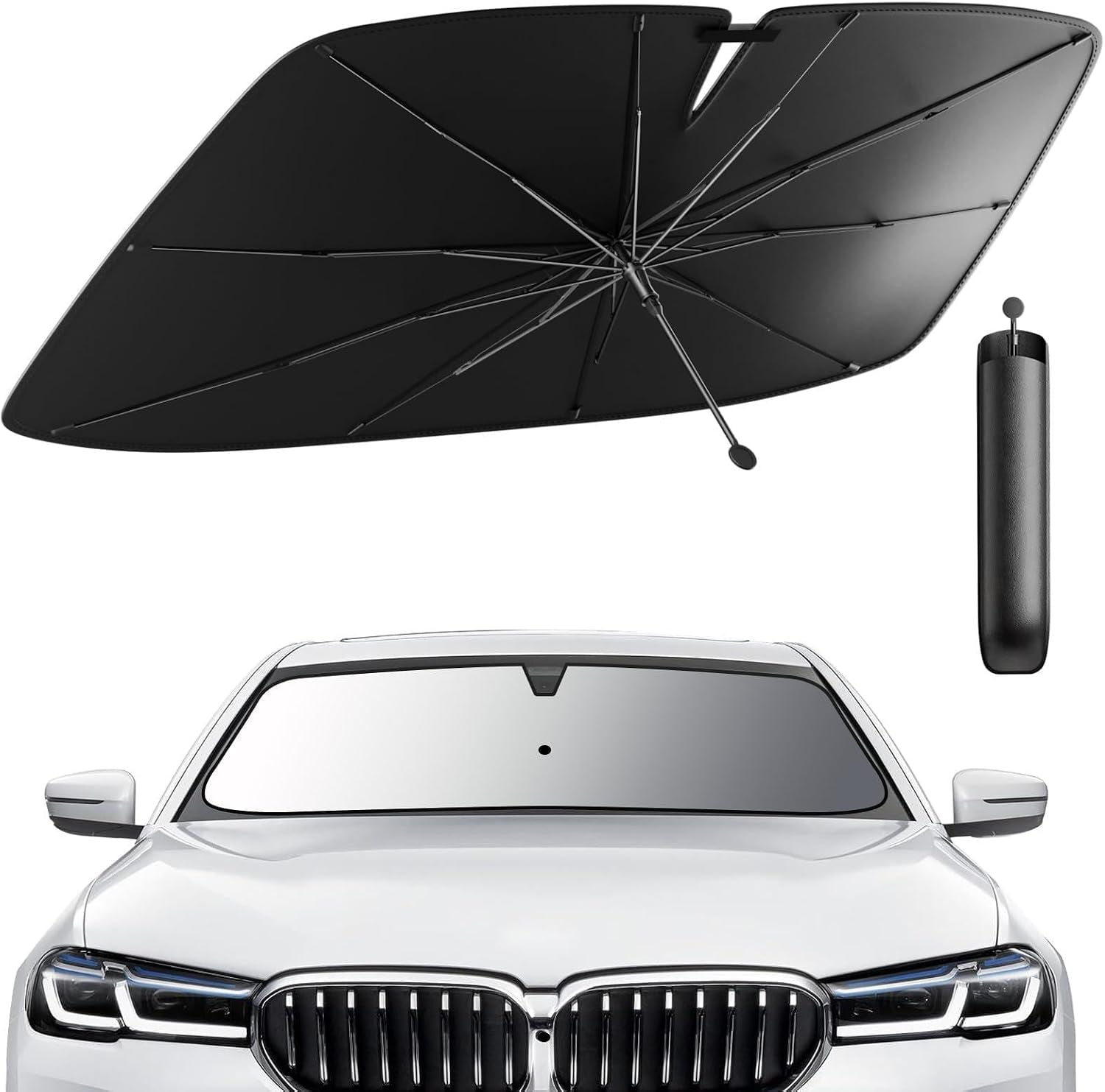 Car Windshield Sun Shade Umbrella, 2026 Upgrade Foldable Car Windshield Sun Shade Cover, 100% Sun Blocking & UV Protection Easy to Store, Fits Most Cars & Suvs (Large (55.1 * 31.1 Inch))