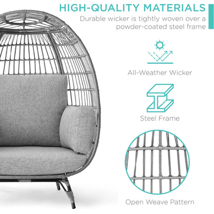 Wicker Egg Chair Oversized Indoor Outdoor Patio Lounger W/ Steel Frame - Gray/Heather Gray