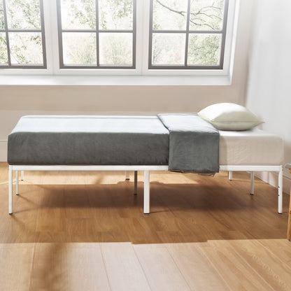 14" Metal Platform Bed Frame, Heavy-Duty Steel Slats, White, King