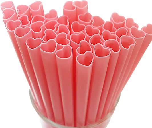 100Pcs Heart Shaped Pink Straws Disposable Cute Straw Individually Wrapped Plastic Pink Straw Party Birthday Party Kids Bridal Shower Wedding