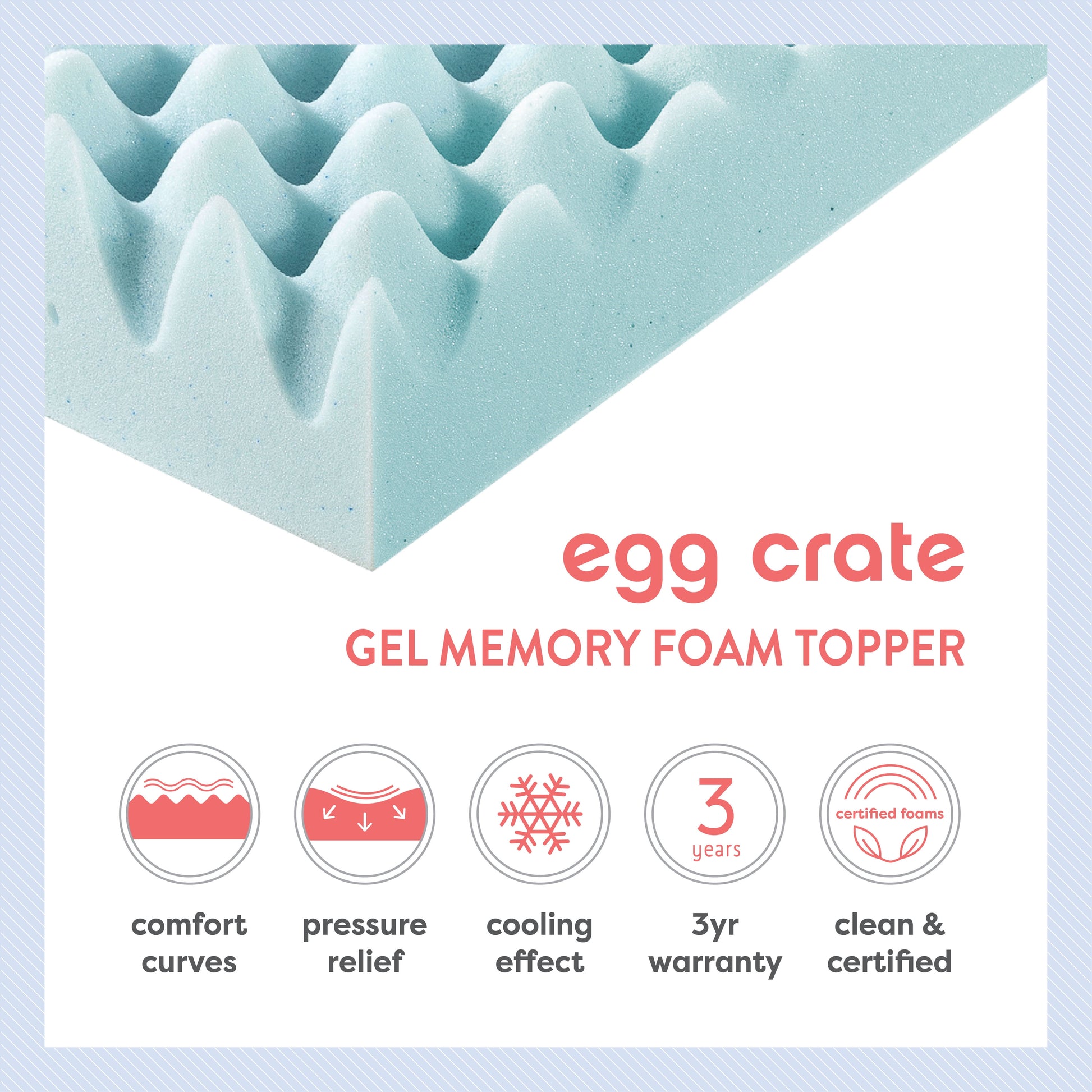 4" Cooling Gel Egg Crate Memory Foam Mattress Topper, Twin XL