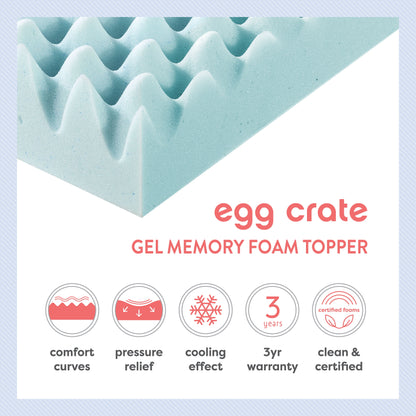 4" Cooling Gel Egg Crate Memory Foam Mattress Topper, Twin XL