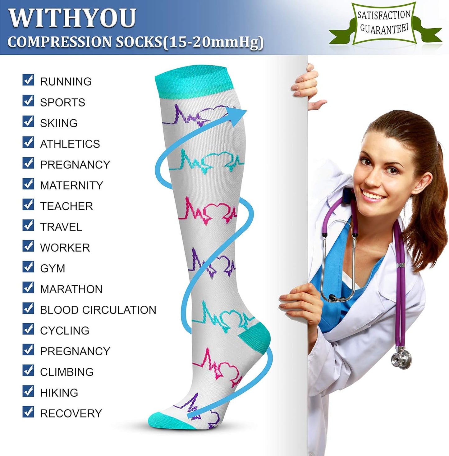 Compression Socks 15-20 Mmhg Is Best Athletic for Men & Women Running Flight Travel Nurses Pregnant