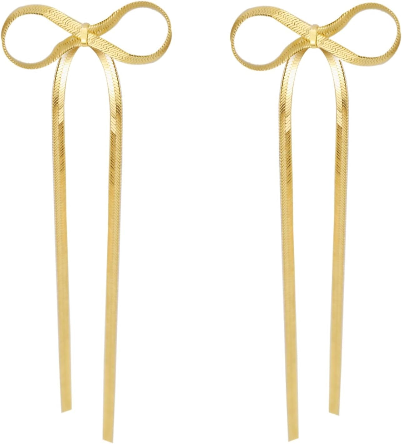 Bow Earrings for Women, 18K Gold Plated Bow Dangle Earrings Dangling Dangly Gold Earrings for Women Trendy for Wedding Prom Aretes Para Mujer Gold Jewelry Gifts for Woman
