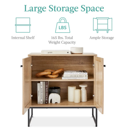 2-Door Rattan Storage Cabinet, Accent Furniture, Cupboard W/ Non-Scratch Foot Pads - Natural