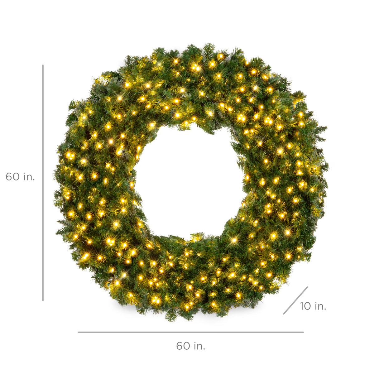 60In Artificial Pre-Lit Fir Christmas Wreath Decoration W/ 375 LED Lights, 930 Tips, Power Plug-In