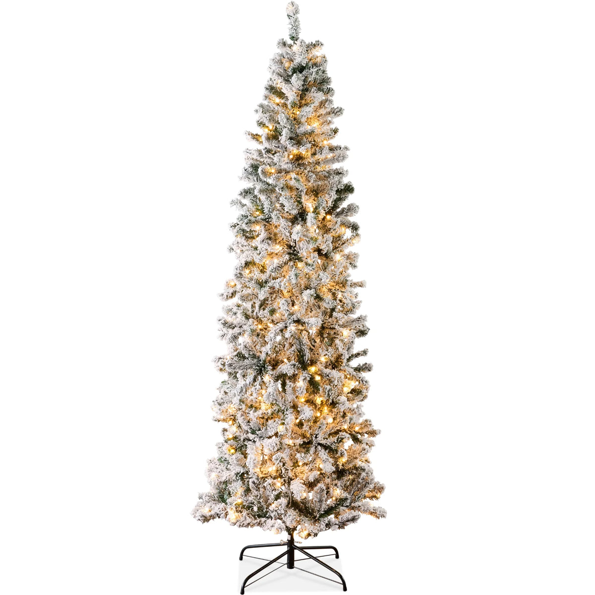 4.5Ft Pre-Lit Artificial Snow Flocked Pencil Christmas Tree Holiday Decoration W/ 150 Lights