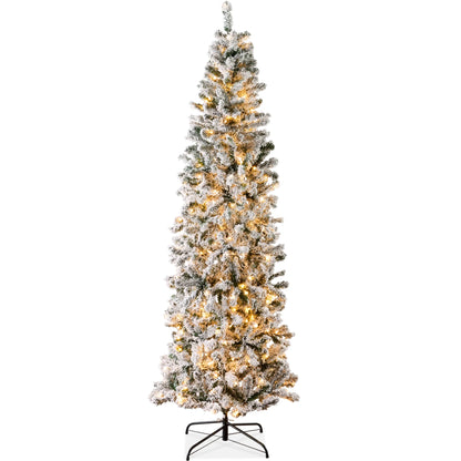4.5Ft Pre-Lit Artificial Snow Flocked Pencil Christmas Tree Holiday Decoration W/ 150 Lights
