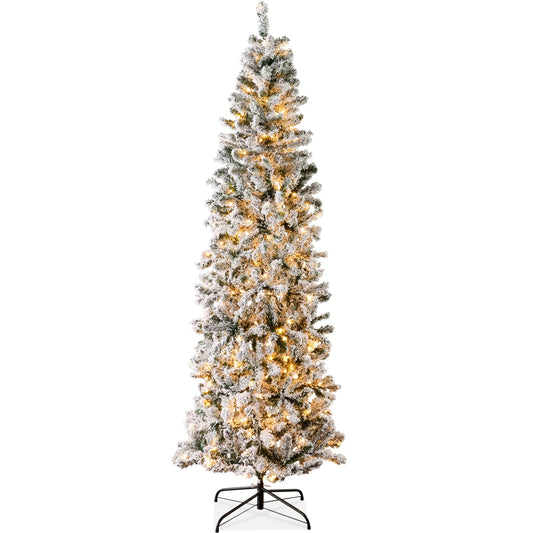4.5Ft Pre-Lit Artificial Snow Flocked Pencil Christmas Tree Holiday Decoration W/ 150 Lights