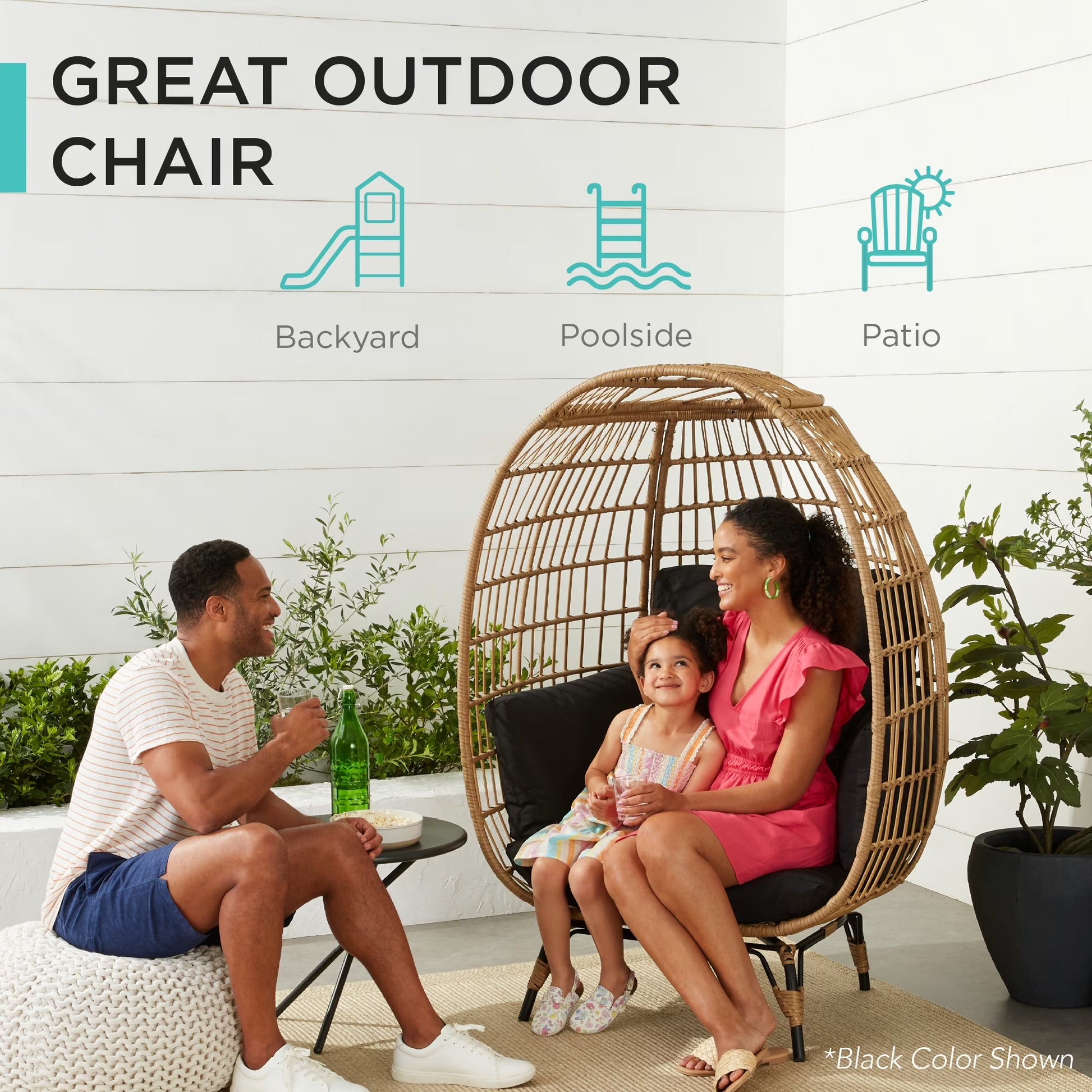 Wicker Egg Chair Oversized Indoor Outdoor Patio Lounger W/ Steel Frame - Gray/Charcoal