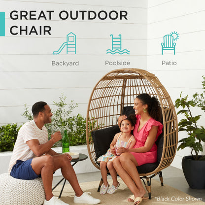 Wicker Egg Chair Oversized Indoor Outdoor Patio Lounger W/ Steel Frame - Gray/Charcoal