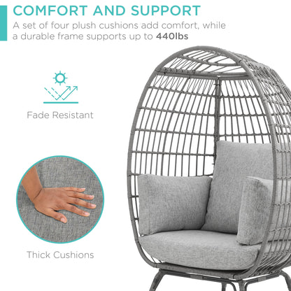 Wicker Egg Chair Oversized Indoor Outdoor Patio Lounger W/ Steel Frame - Gray/Heather Gray