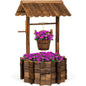 21.5" Rustic Wooden Wishing Well Planter Outdoor Home Decor for Patio, Garden, Yard W/ Hanging Bucket