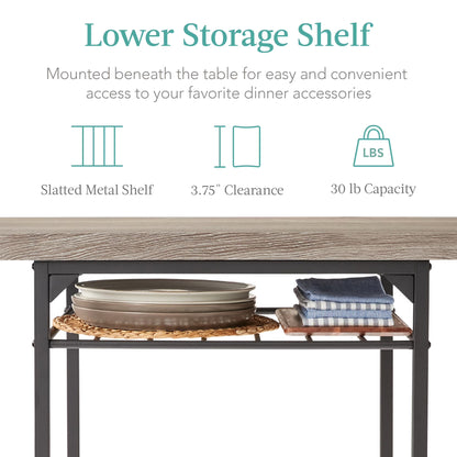 3-Piece Modern Dining Set, Square Table & Chairs Set W/ Steel Frame, Storage Rack - Gray/Black