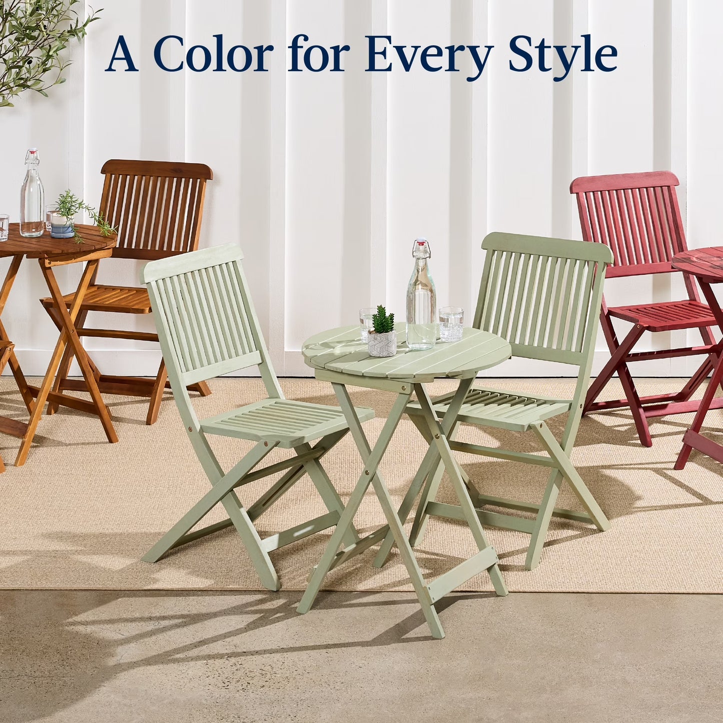 3-Piece Acacia Wood Bistro Set, Folding Patio Furniture W/ 2 Chairs, Table - Natural