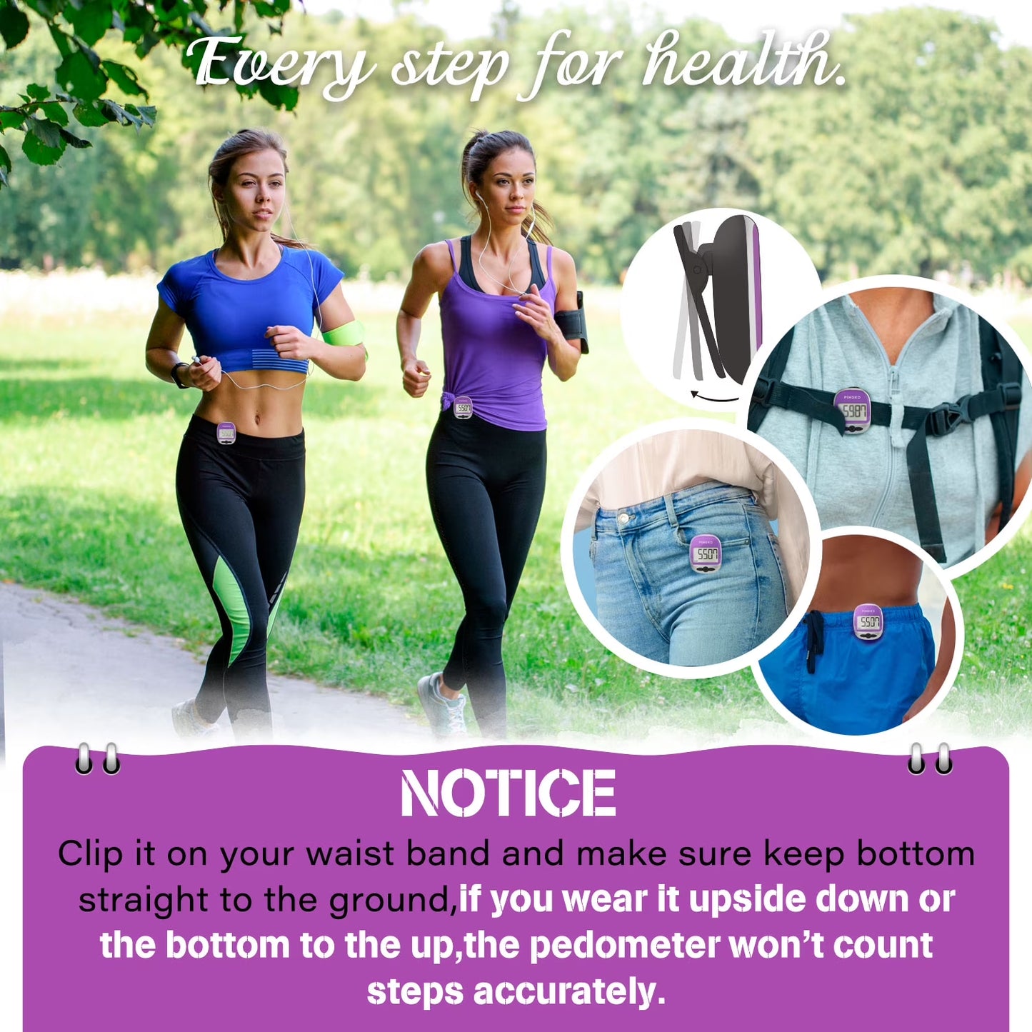 Best Pedometer for Walking Accurately Track Steps Multi-Function Portable Sport Pedometer Step/Distance/Calories Counter Fitness Tracker - Purple
