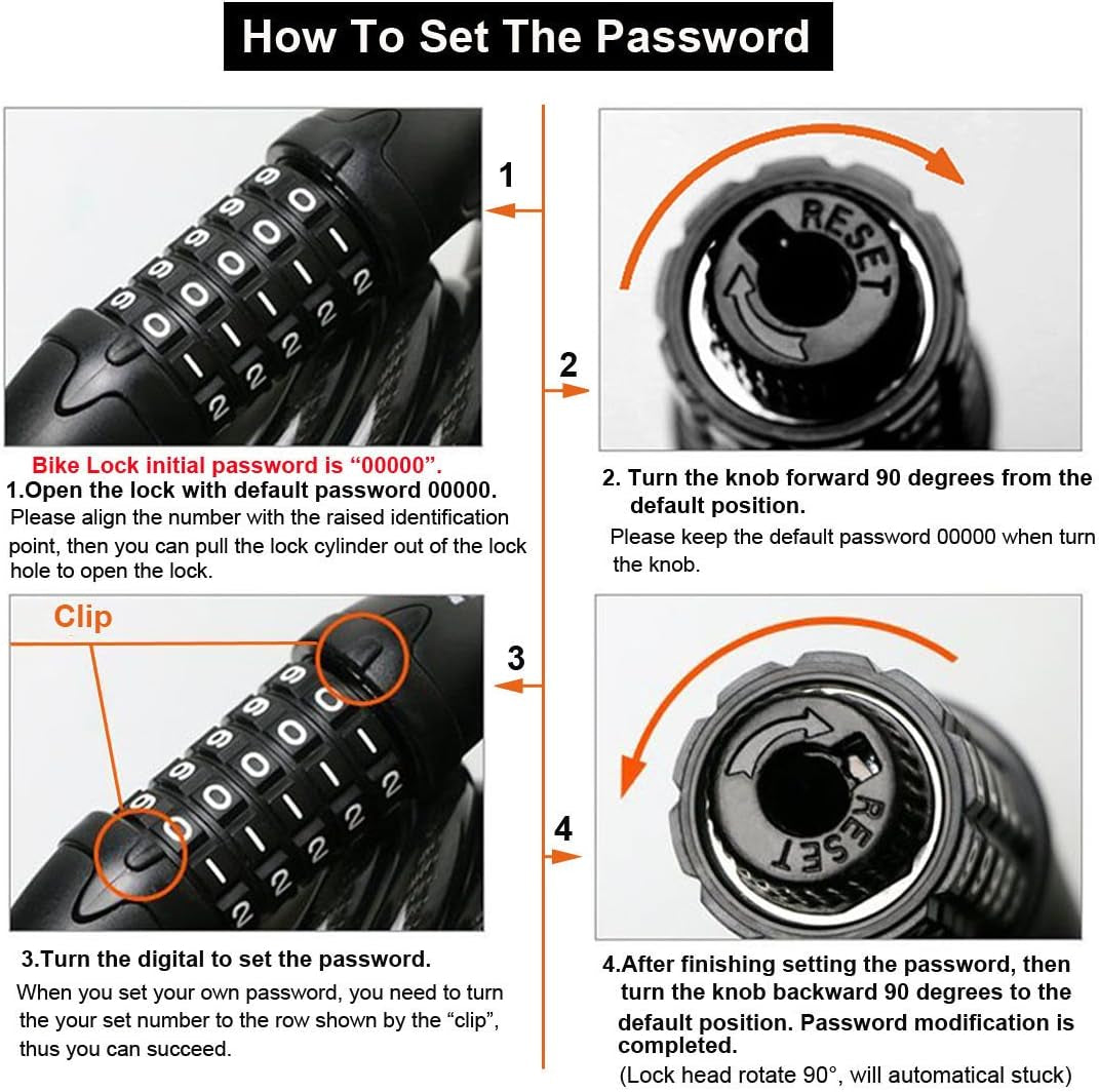 Bike Lock High Security 5 Digit Resettable Combination Coiling Cable Lock Best for Bicycle Outdoors, Orange-1