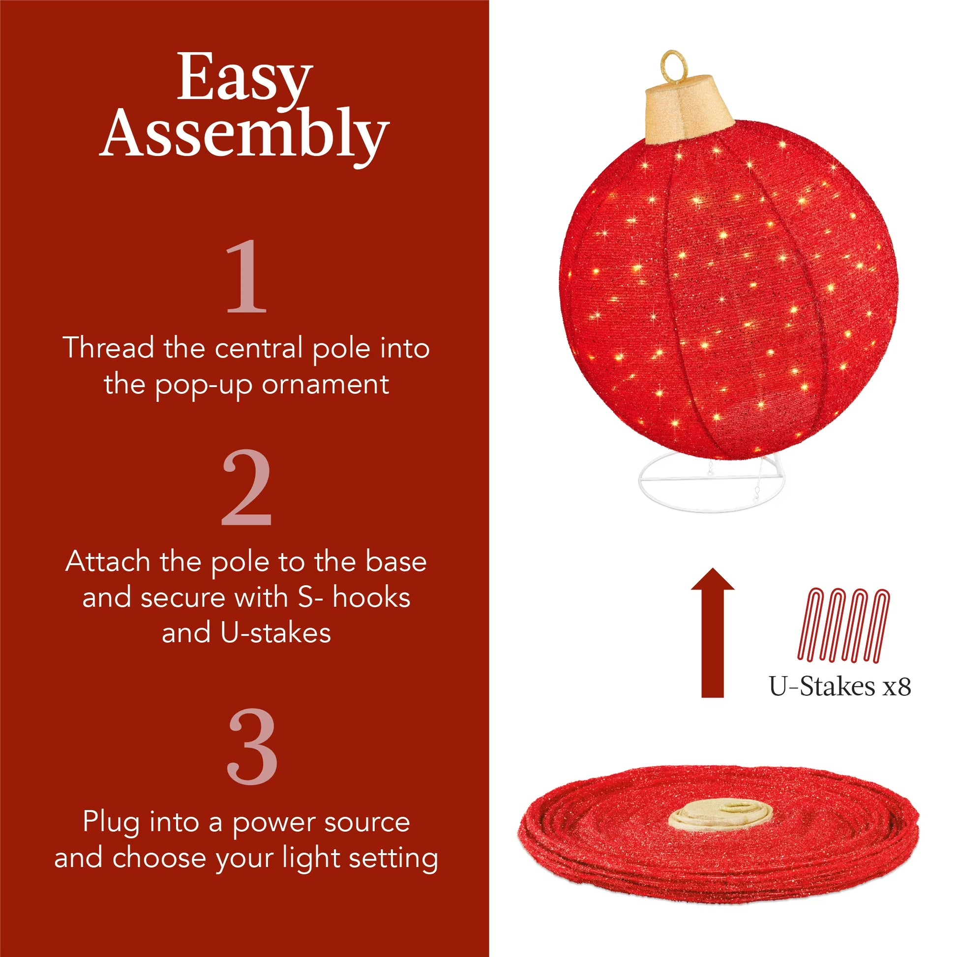 2Pc Lighted Pop-Up Christmas Ornaments Outdoor Holiday Decoration W/ 180 LED Lights - Red/White