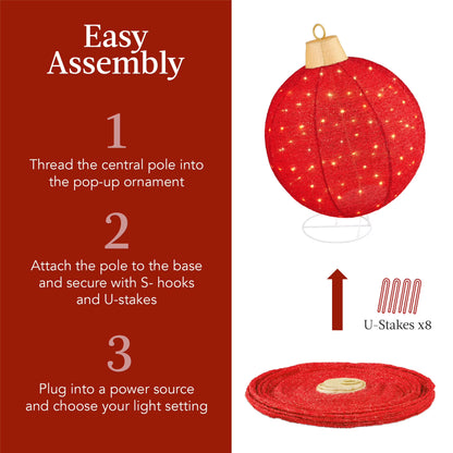 2Pc Lighted Pop-Up Christmas Ornaments Outdoor Holiday Decoration W/ 180 LED Lights - Red/White