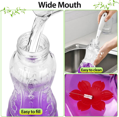 Glass Hummingbird Feeders for Outdoors, Built-In Ant Moat & Leakproof Design,  Hummingbird Feeder with 4 Bee Guard Feeding Ports, 15OZ, Purple, Gifts for Mom Wife Dad, Birthday Gift for Men Women