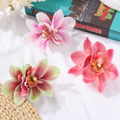 3 PCS Hawaiian Flower Hair Clips for Women Artificial Orchid Hair Barrettes Hibiscus Flower Hair Clips for Wedding Bridal Beach Party(Pink+Rose+Green)