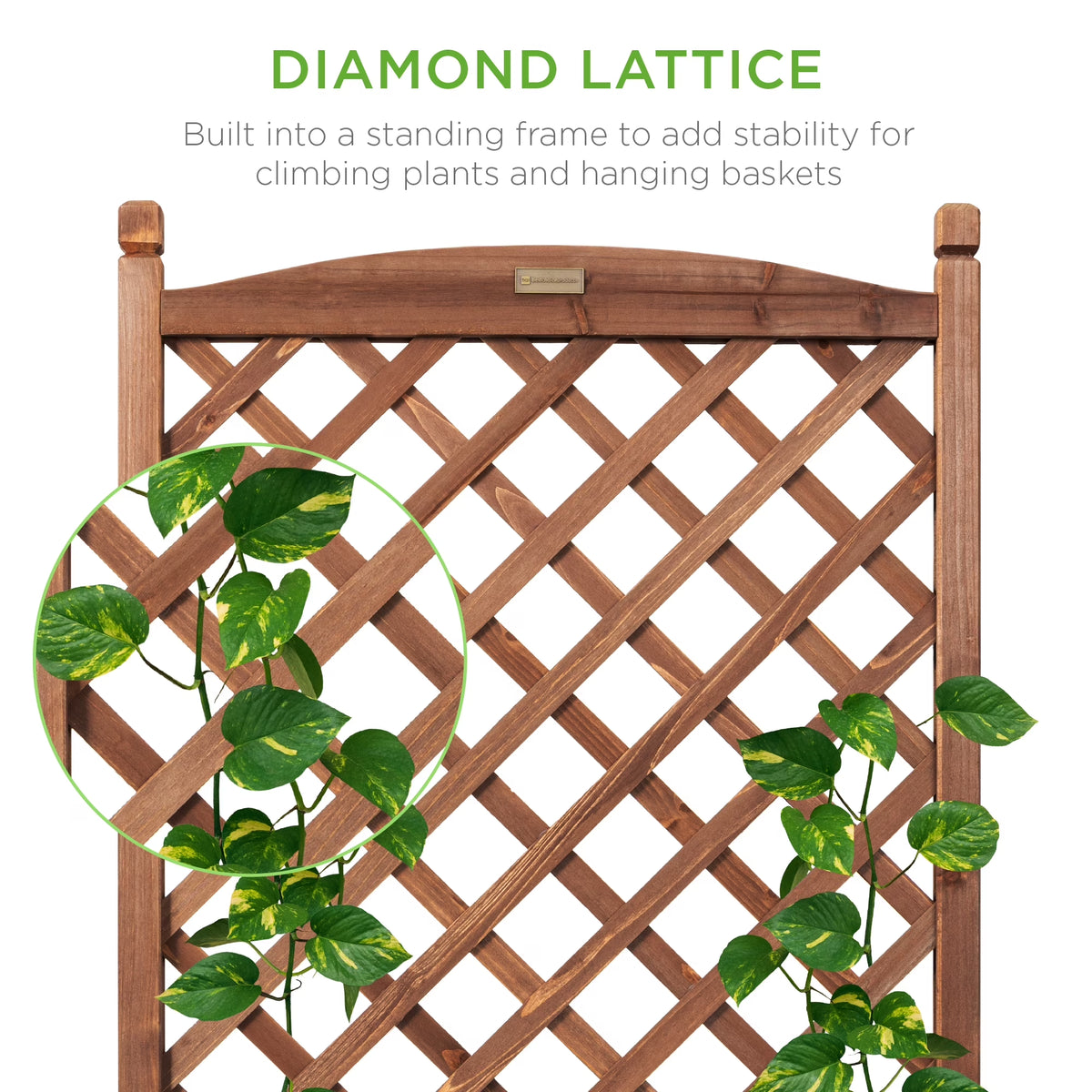 Set of 2 48In Wood Planter Box & Diamond Lattice Trellis, W/ Drainage, Optional Wheels - Walnut