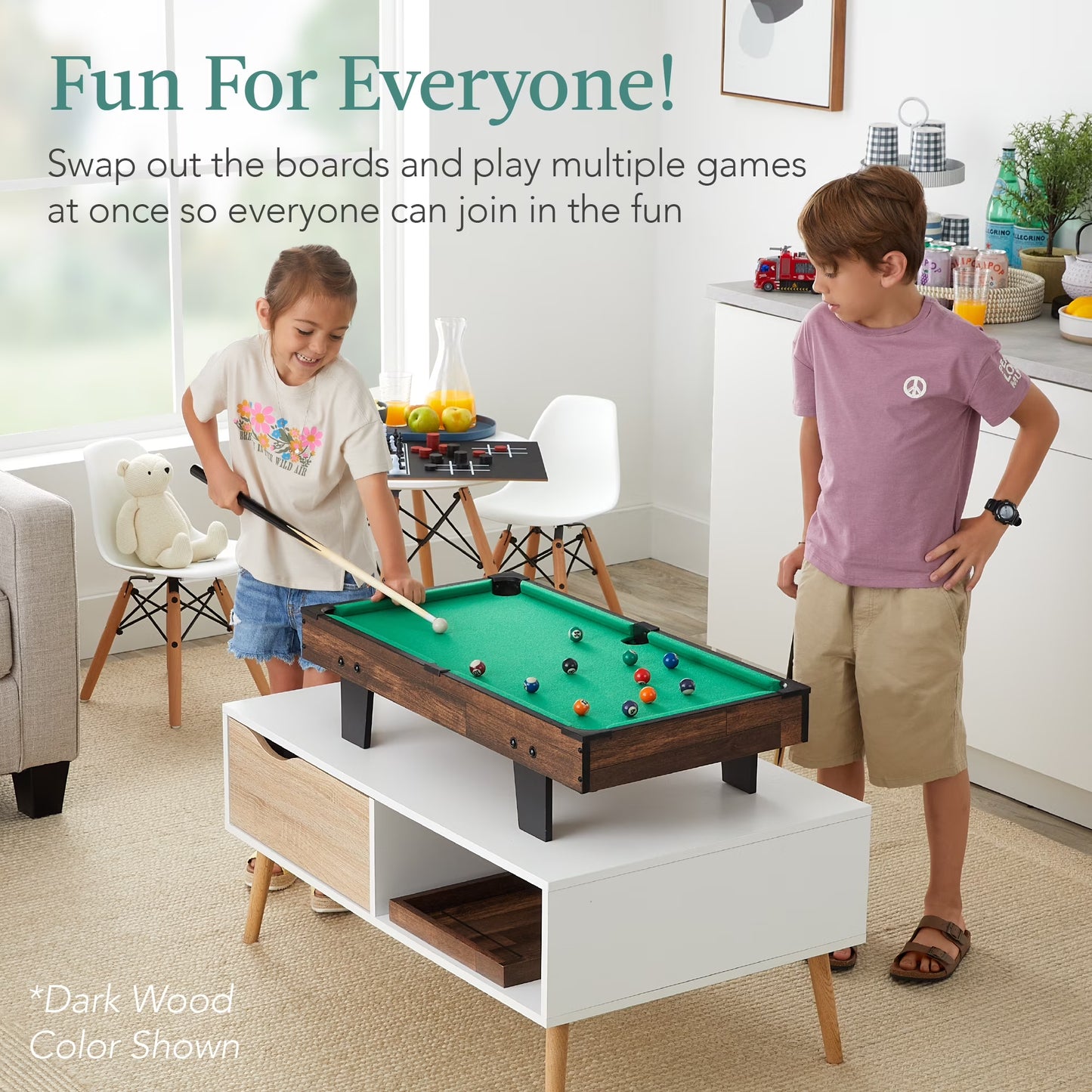 11-In-1 Kids Combo Game Set W/ Ping Pong, Foosball, Air Hockey, 5 Accessory Bags - Light Wood