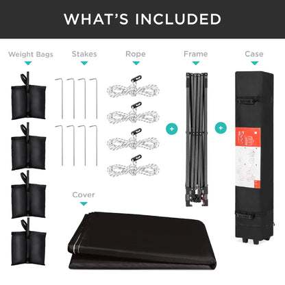 10X10Ft Easy Setup Pop up Canopy W/ 1-Button Setup, Wheeled Case, 4 Weight Bags - Black