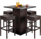 Best Choice Products 5-Piece Outdoor Wicker Bar Table Set for Patio, Poolside, Backyard W/Built-In Bottle Opener, Hidden Storage Shelf, Metal Tabletop, 4 Stools - Brown