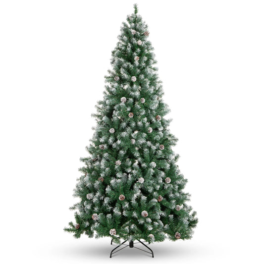 12Ft Pre-Decorated Holiday Christmas Pine Tree W/4,188 Branch Tips, Partially Flocked, Base Green