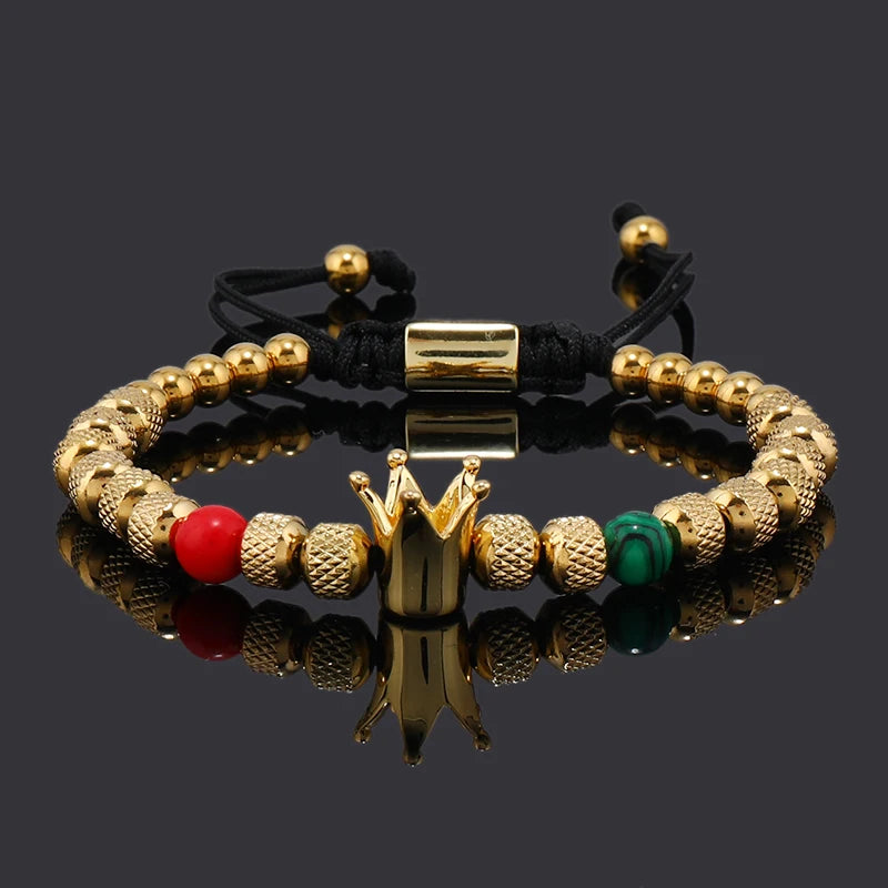 Luxury Crown Charms Stainless Steel Beads Man Bracelet Women Hand Jewelry Couple Gift