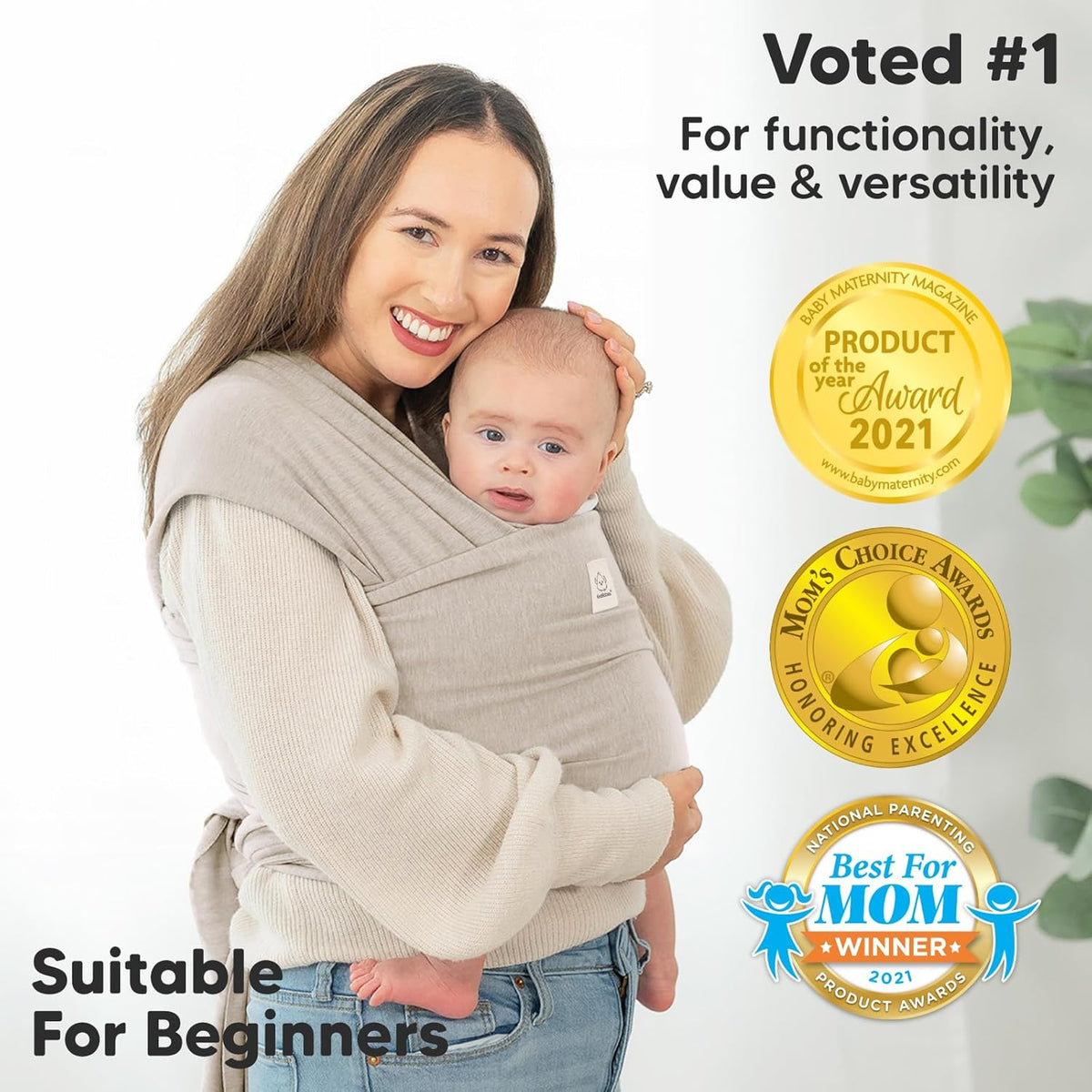 Baby Wrap Carrier - All in 1 Original Baby Carrier Newborn to Toddler Sling, Easy to Wear, Hands Free Bonding, Lightweight, Breathable Infant Wraps (Stone Gray)