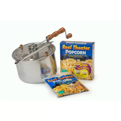 Whirley-Pop 6-Piece Aluminum Silver Stovetop Popcorn Popper with 5 Real Theater All-Inclusive Popping Kits