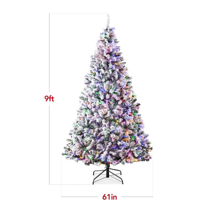 9Ft Pre-Lit Christmas Pine Tree W/ Flocked Branches 900 Multicolored or Warm-White Light Modes