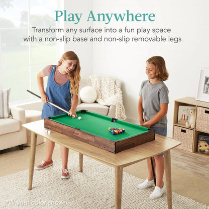 40In Tabletop Billiard Table, Pool Game Table W/ 2 Cue Sticks, Ball Set, Storage Bag - Arcade