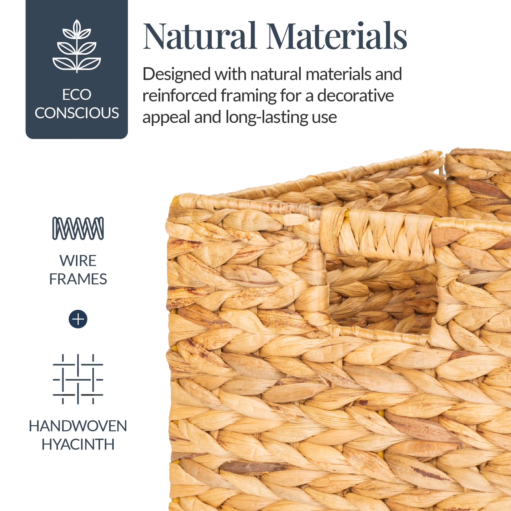 12X12In Hyacinth Baskets, Set of 5 Multipurpose Collapsible Organizers W/ Inserts - Natural