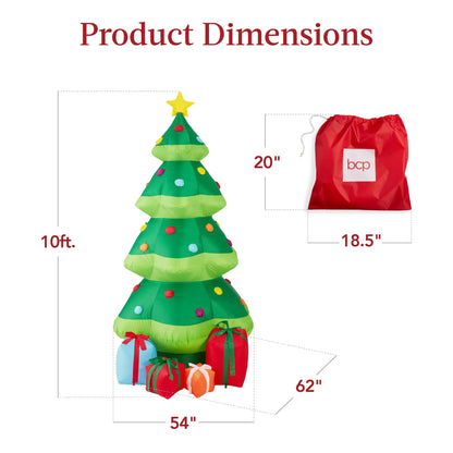 10Ft Inflatable Christmas Tree, Large Lighted Outdoor Blow up Decor W/ 10 LED Lights