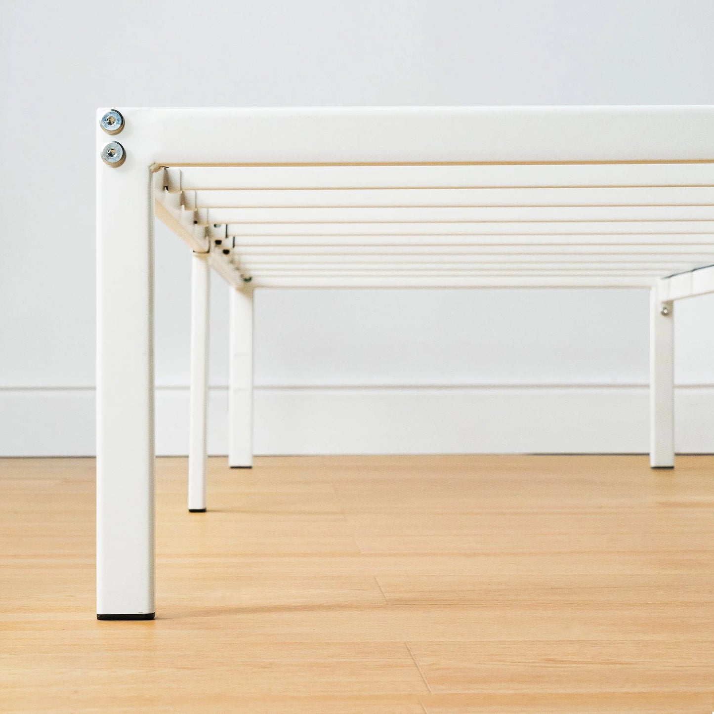 14" Metal Platform Bed Frame, Heavy-Duty Steel Slats, White, King